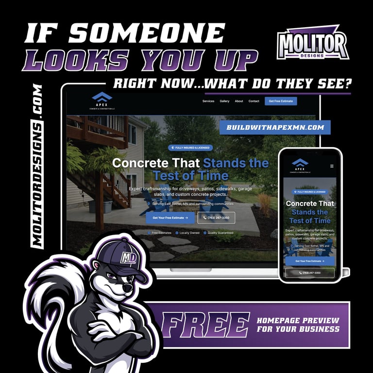 Molitor Studios web design mockup showing responsive website for concrete services with desktop and mobile views
