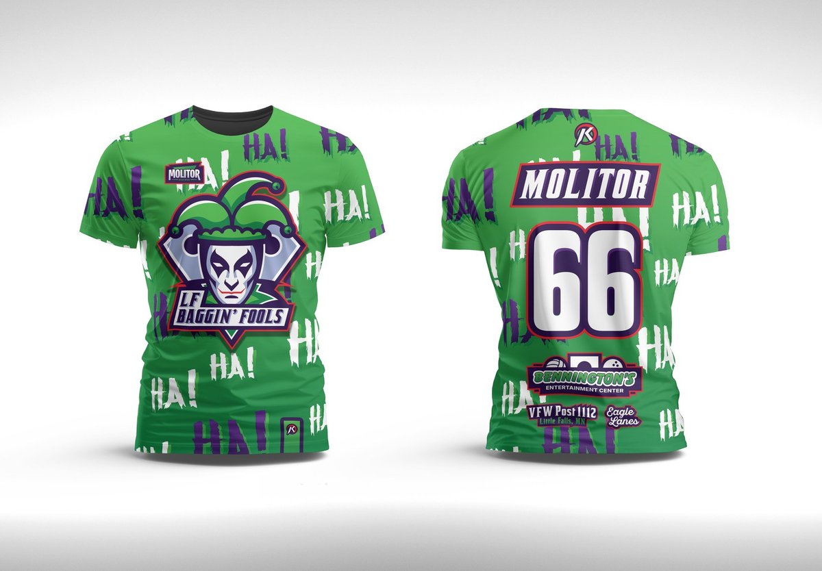 LF Baggin Fools green jersey with jester logo and MOLITOR 66