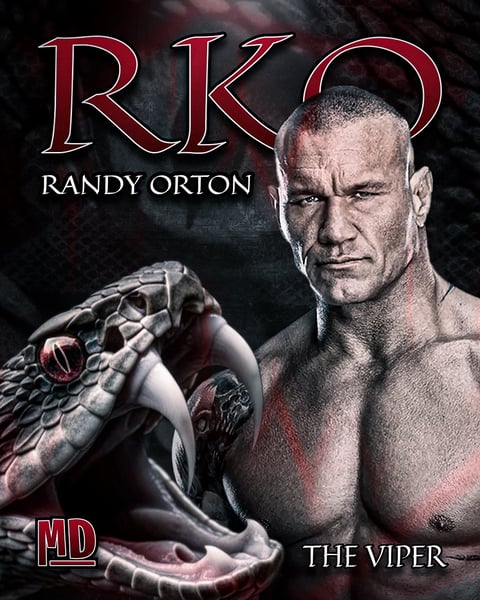 Promotional poster for RKO Randy Orton featuring muscular wrestler posing next to a viper snake, titled The Viper